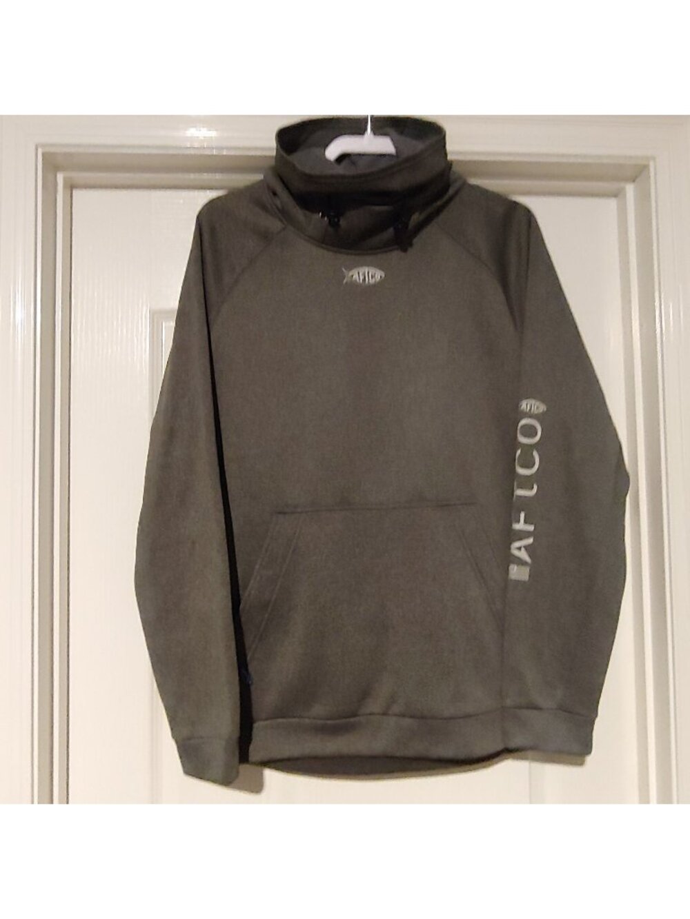 AFTCO Reaper Mens Heather Gray Fleece Hoodie Face Mask Fishing Outdoor Pullover